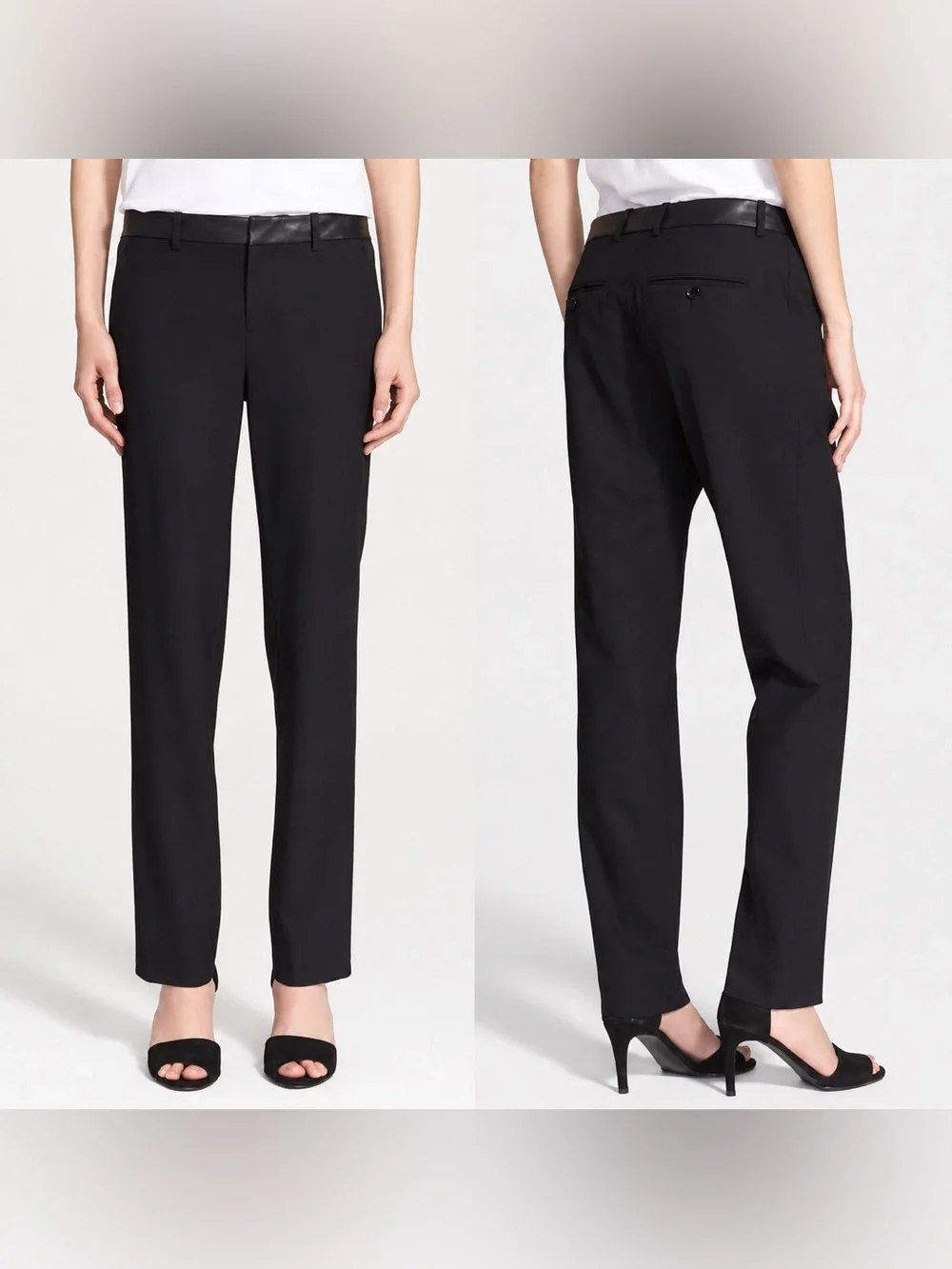 Vince Strapping Leather Trim WOOL Trousers black size 0